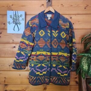 Vintage Cedar Canyon Southwest Aztec Tapestry Jacket Barn Coat Wooden Plus Sz 1X